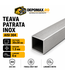Teava patrata inox AISI 304, 30 x 30 x 1.5 mm, 6 metri